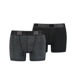 PUMA Boxer Shorts Active Grizzly Melange 2-er Pack - Grau/Schwarz